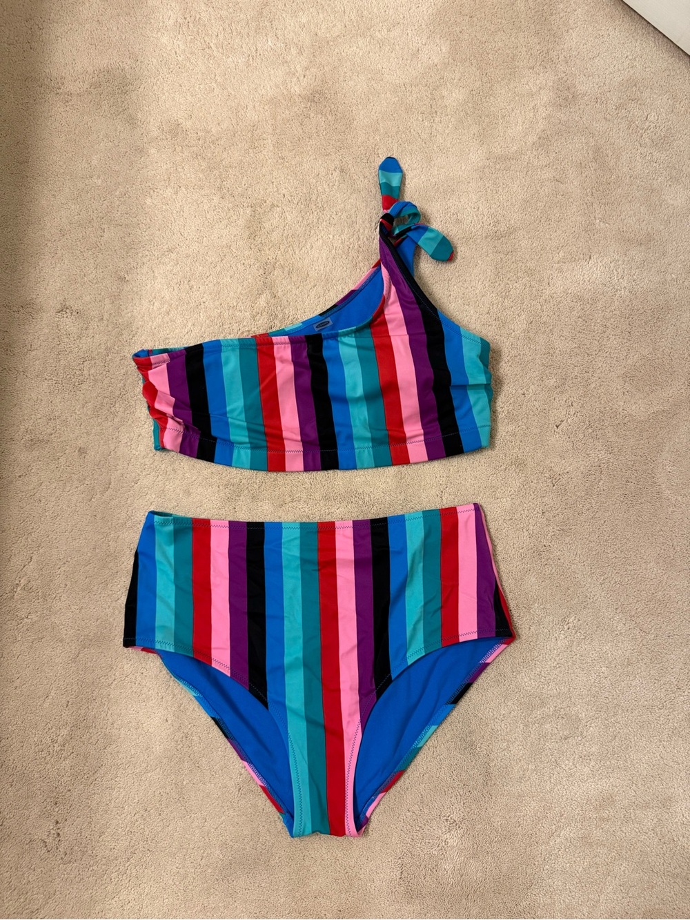 Old Navy One-Shoulder Striped Bikini in Blue, Pink, Teal, Purple, Black
